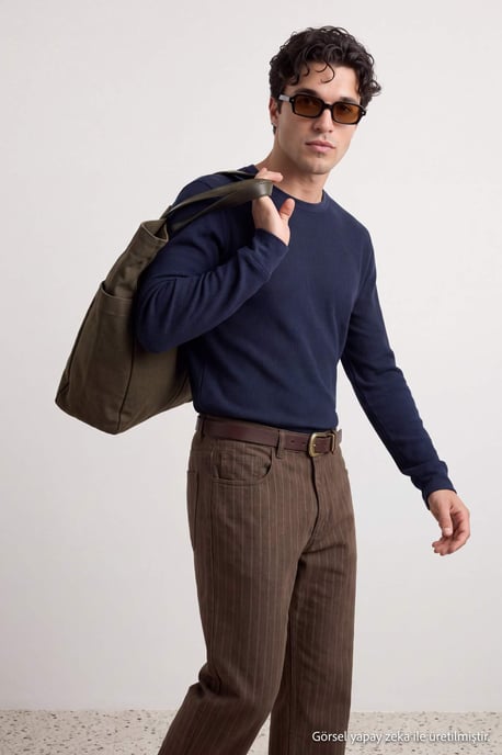 TRENDYOL MAN Men's Dark blue Plain Long Regular fit Sweatshirts - Image 6