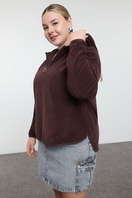 Trendyol Curve Dam Brun Enfärgad Lång Oversize Plus size Sweatshirts - Image 6