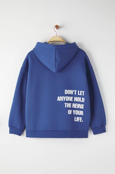 Trendyol Curve Dam Blå Slogan Lång Oversize Plus size Sweatshirts - Image 5