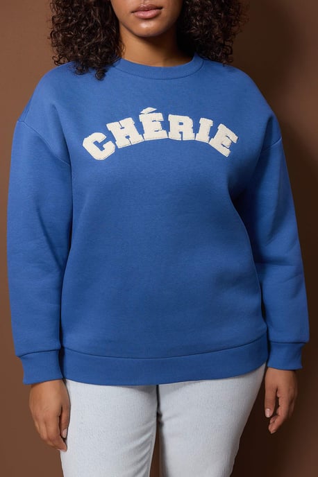 Trendyol Curve Dam Blå Slogan Lång Oversize Plus size Sweatshirts - Image 2