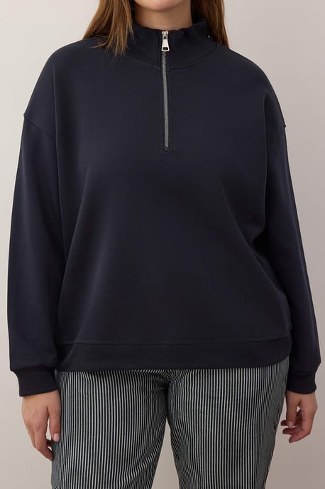 Trendyol Curve Dam Mörkblå Enfärgad Lång Regular fit Plus size Sweatshirts - Image 2