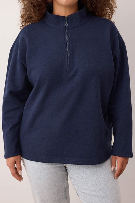 Trendyol Curve Dam Mörkblå Enfärgad Lång Oversize Plus size Sweatshirts - Image 3