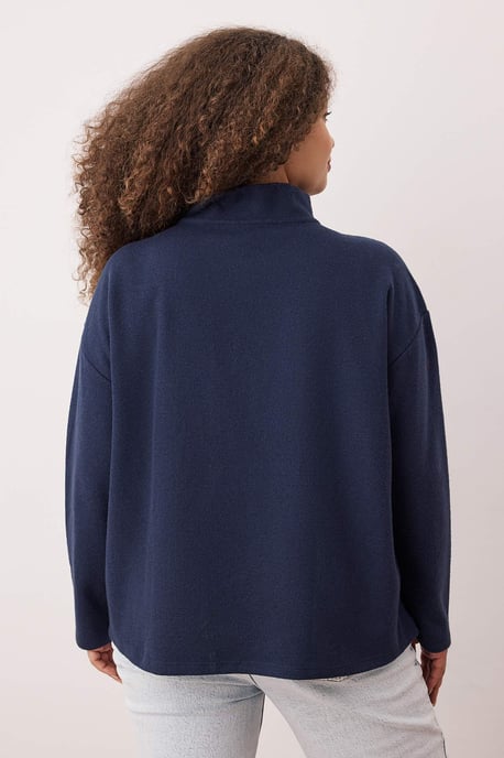 Trendyol Curve Dam Mörkblå Enfärgad Lång Oversize Plus size Sweatshirts - Image 4