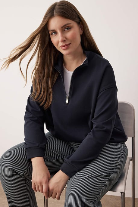Trendyol Curve Dam Mörkblå Enfärgad Lång Regular fit Plus size Sweatshirts - Image 6