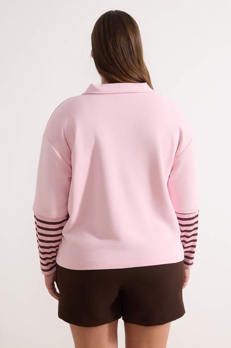 Trendyol Curve Dam Rosa Enfärgad Trekvartsärm Oversize Plus size Sweatshirts - Image 2