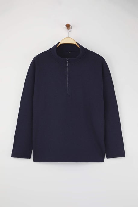 Trendyol Curve Dam Mörkblå Enfärgad Lång Oversize Plus size Sweatshirts - Image 5