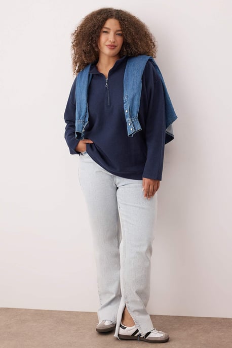 Trendyol Curve Dam Mörkblå Enfärgad Lång Oversize Plus size Sweatshirts - Image 6