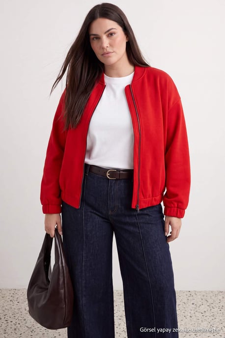 Trendyol Curve Dames Rood Effen Lang Oversized Grote maten Sweatshirts - Image 1