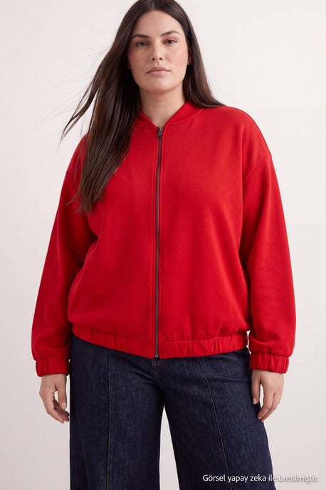 Trendyol Curve Dames Rood Effen Lang Oversized Grote maten Sweatshirts - Image 2
