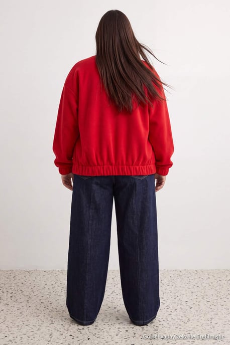 Trendyol Curve Dames Rood Effen Lang Oversized Grote maten Sweatshirts - Image 3
