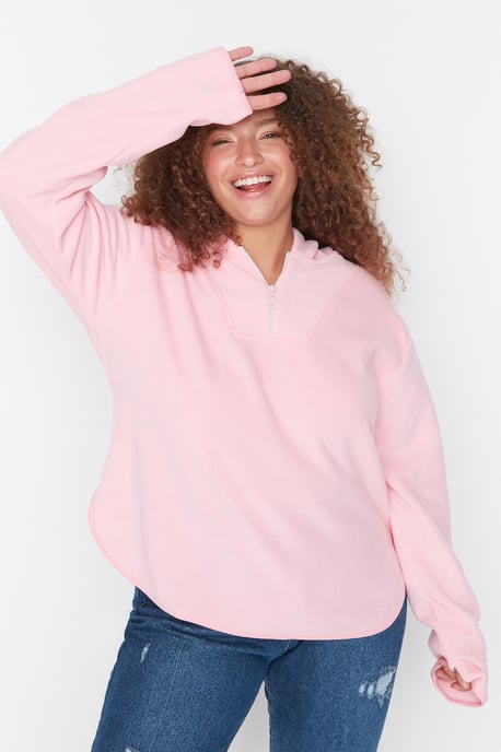 Trendyol Curve Dam Rosa Enfärgad Lång Oversize Plus size Sweatshirts - Image 5