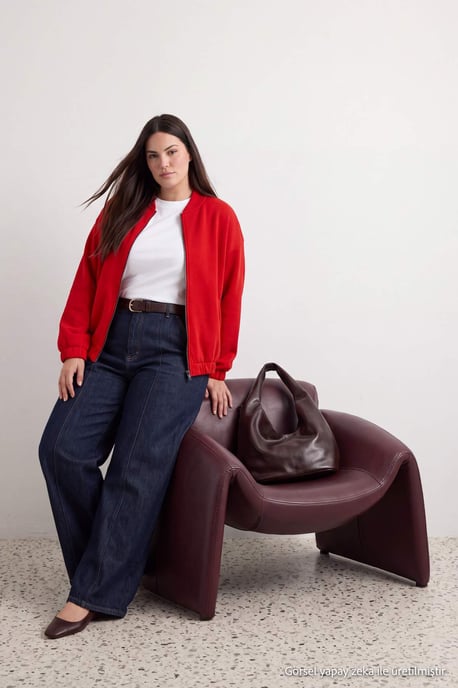 Trendyol Curve Dames Rood Effen Lang Oversized Grote maten Sweatshirts - Image 6