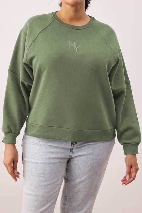 Trendyol Curve Dam Khaki Slogan Lång Regular fit Plus size Sweatshirts - Image 3