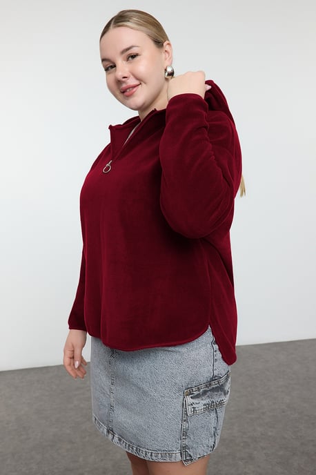 Trendyol Curve Dam Vinröd Enfärgad Lång Oversize Plus size Sweatshirts - Image 2