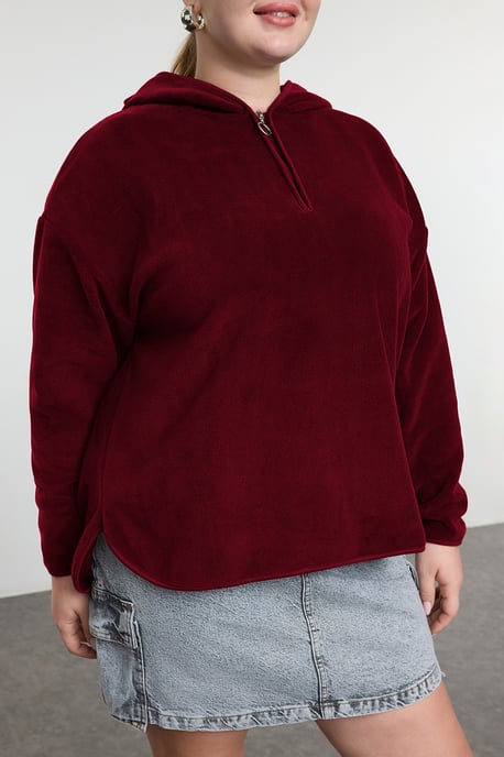 Trendyol Curve Dam Vinröd Enfärgad Lång Oversize Plus size Sweatshirts - Image 3