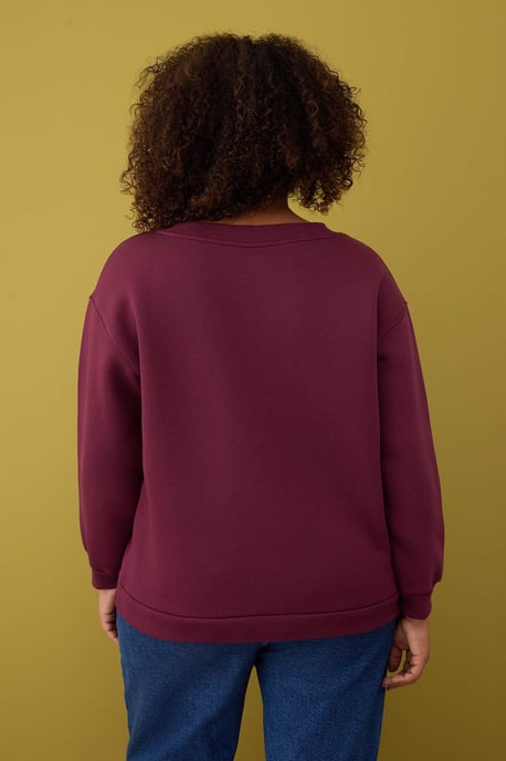 Trendyol Curve Dam Vinröd Enfärgad Lång Relaxed fit Plus size Sweatshirts - Image 3