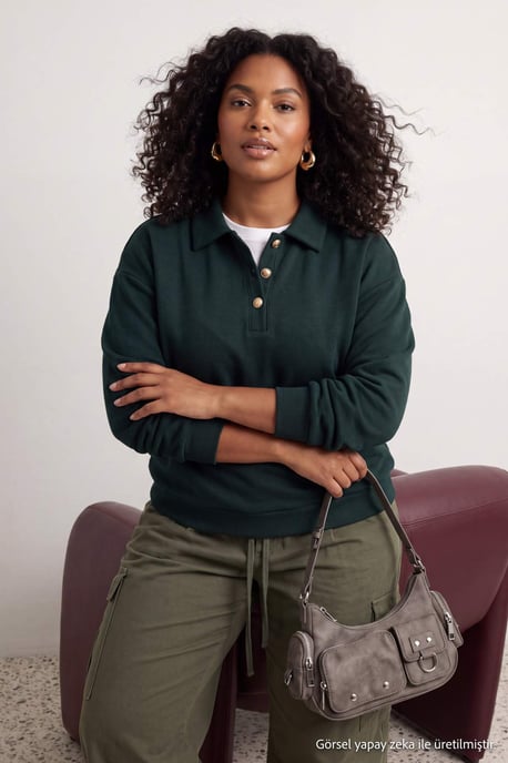 Trendyol Curve Dam Grön Enfärgad Lång Regular fit Plus size Sweatshirts - Image 1
