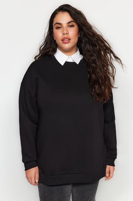 Trendyol Curve Dam Svart Enfärgad Lång Oversize Plus size Sweatshirts - Image 2