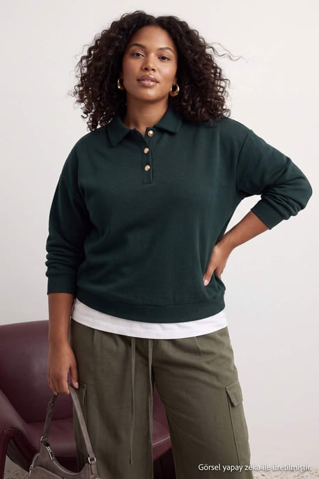 Trendyol Curve Dam Grön Enfärgad Lång Regular fit Plus size Sweatshirts - Image 2