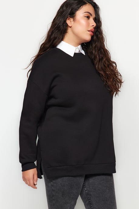 Trendyol Curve Dam Svart Enfärgad Lång Oversize Plus size Sweatshirts - Image 3