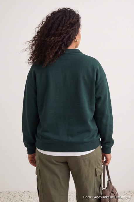 Trendyol Curve Dam Grön Enfärgad Lång Regular fit Plus size Sweatshirts - Image 5