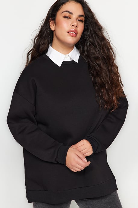Trendyol Curve Dam Svart Enfärgad Lång Oversize Plus size Sweatshirts - Image 6