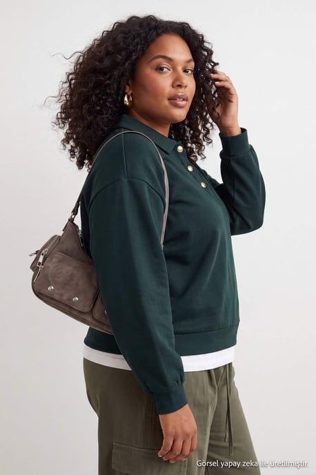Trendyol Curve Dam Grön Enfärgad Lång Regular fit Plus size Sweatshirts - Image 6