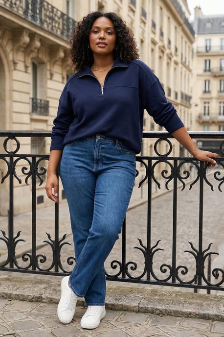 Trendyol Curve Dam Mörkblå Enfärgad Lång Oversize Plus size Sweatshirts - Image 5