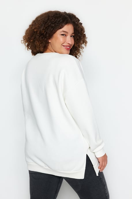 Trendyol Curve Dam Ecru Enfärgad Lång Oversize Plus size Sweatshirts - Image 4
