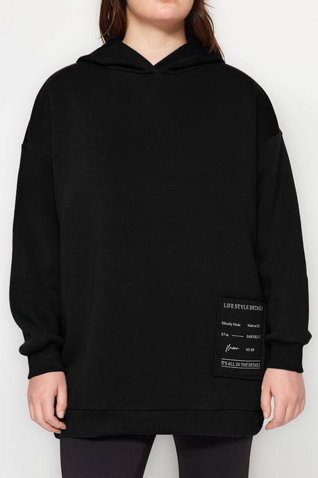 Trendyol Curve Dam Svart Slogan Lång Relaxed fit Plus size Sweatshirts - Image 2