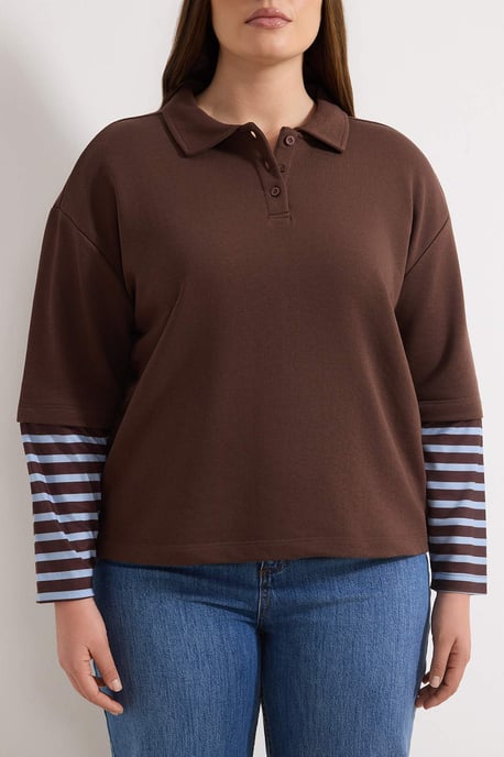 Trendyol Curve Dam Brun Enfärgad Trekvartsärm Oversize Plus size Sweatshirts - Image 2