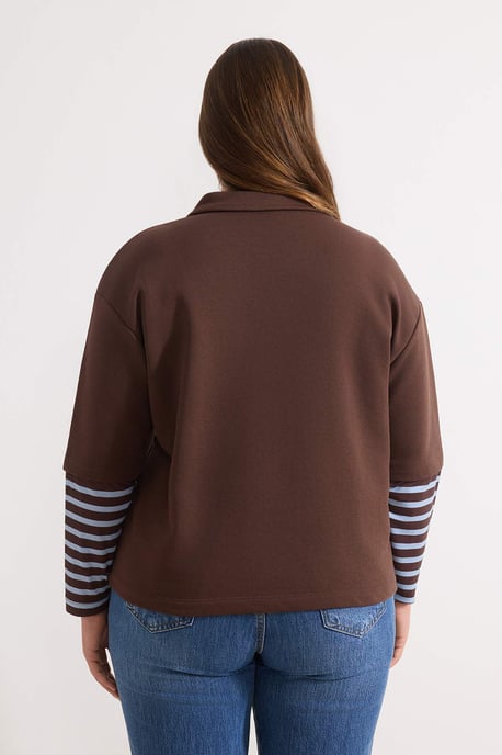 Trendyol Curve Dam Brun Enfärgad Trekvartsärm Oversize Plus size Sweatshirts - Image 3