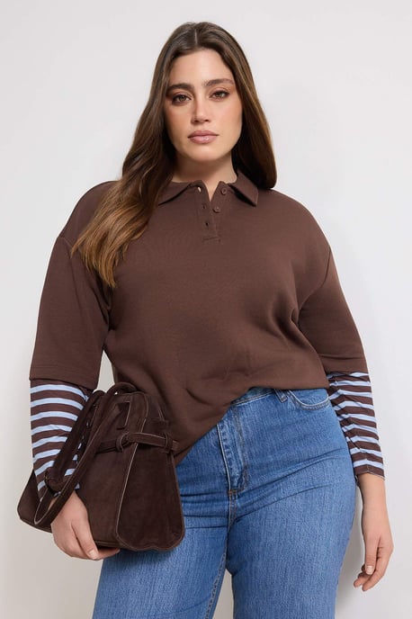 Trendyol Curve Dam Brun Enfärgad Trekvartsärm Oversize Plus size Sweatshirts - Image 4