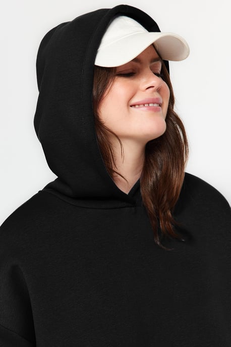 Trendyol Curve Dam Svart Slogan Lång Relaxed fit Plus size Sweatshirts - Image 5