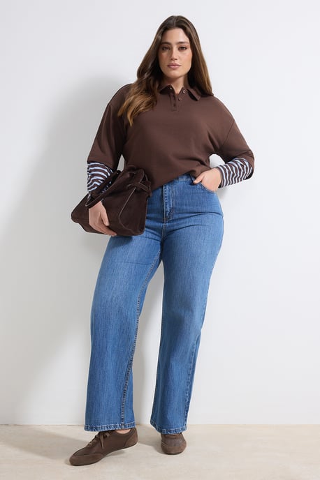 Trendyol Curve Dam Brun Enfärgad Trekvartsärm Oversize Plus size Sweatshirts - Image 6
