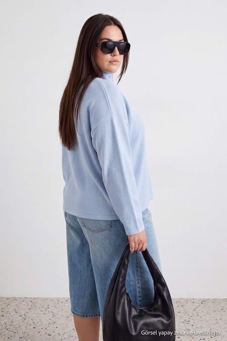 Trendyol Curve Dam Blå Enfärgad Lång Oversize Plus size Sweatshirts - Image 3
