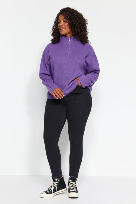 Trendyol Curve Dam Lila Enfärgad Lång Oversize Plus size Sweatshirts - Image 6