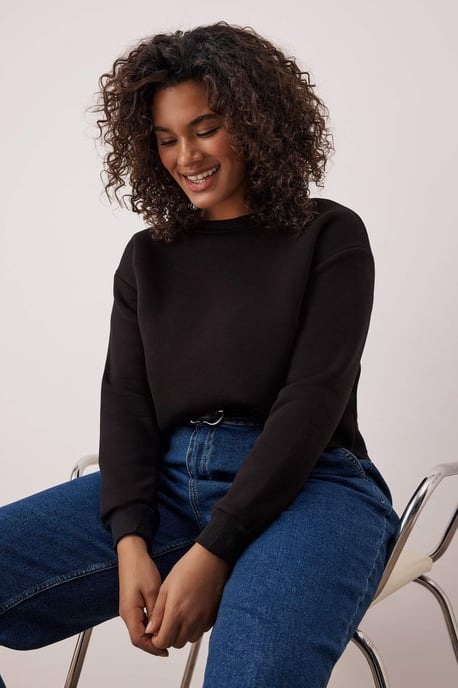 Trendyol Curve Dam Svart Enfärgad Lång Regular fit Plus size Sweatshirts - Image 6