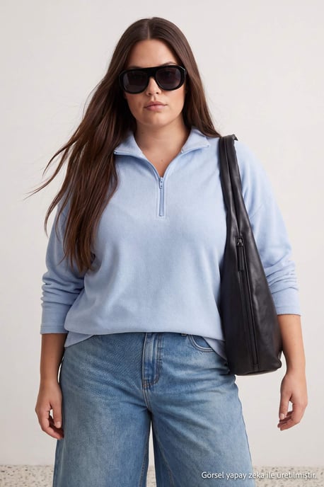 Trendyol Curve Dam Blå Enfärgad Lång Oversize Plus size Sweatshirts - Image 6