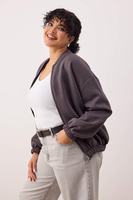 Trendyol Curve Dam Grå Enfärgad Lång Oversize Plus size Sweatshirts - Image 6