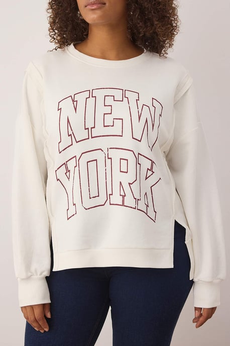Trendyol Curve Dam Ecru Slogan Lång Relaxed fit Plus size Sweatshirts - Image 2