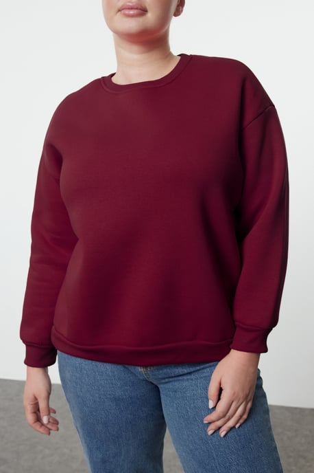 Trendyol Curve Dam Vinröd Enfärgad Lång Oversize Plus size Sweatshirts - Image 2