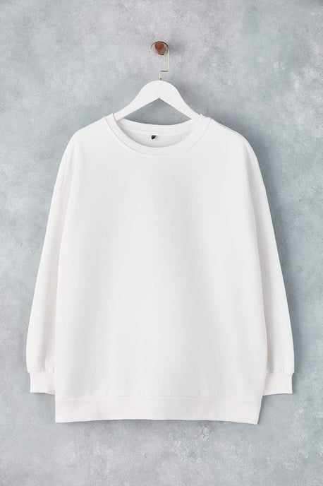 Trendyol Curve Dam Vit Enfärgad Lång Oversize Plus size Sweatshirts - Image 4
