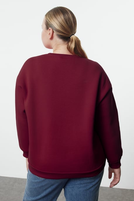Trendyol Curve Dam Vinröd Enfärgad Lång Oversize Plus size Sweatshirts - Image 3