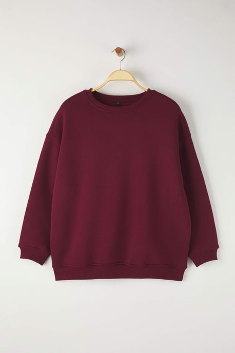 Trendyol Curve Dam Vinröd Enfärgad Lång Oversize Plus size Sweatshirts - Image 4