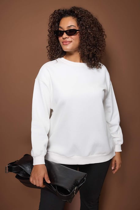 Trendyol Curve Dam Vit Enfärgad Lång Oversize Plus size Sweatshirts - Image 6