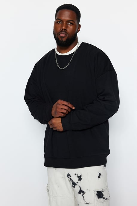 TRENDYOL MAN Herr Svart Tropiskt Lång Oversize Plus size Sweatshirts - Image 2