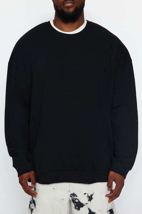TRENDYOL MAN Herr Svart Tropiskt Lång Oversize Plus size Sweatshirts - Image 3