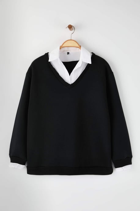 Trendyol Curve Dam Svart Enfärgad Lång Regular fit Plus size Sweatshirts - Image 4
