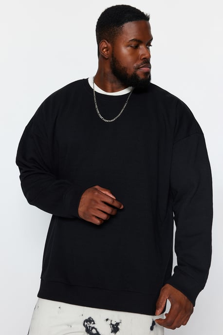 TRENDYOL MAN Herr Svart Tropiskt Lång Oversize Plus size Sweatshirts - Image 6
